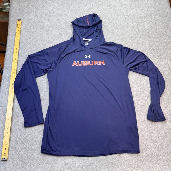Under Armour Mens Hooded Long Sleeve Tee Sideline Raglan Navy Polyester M Regula - Picture 1 of 8
